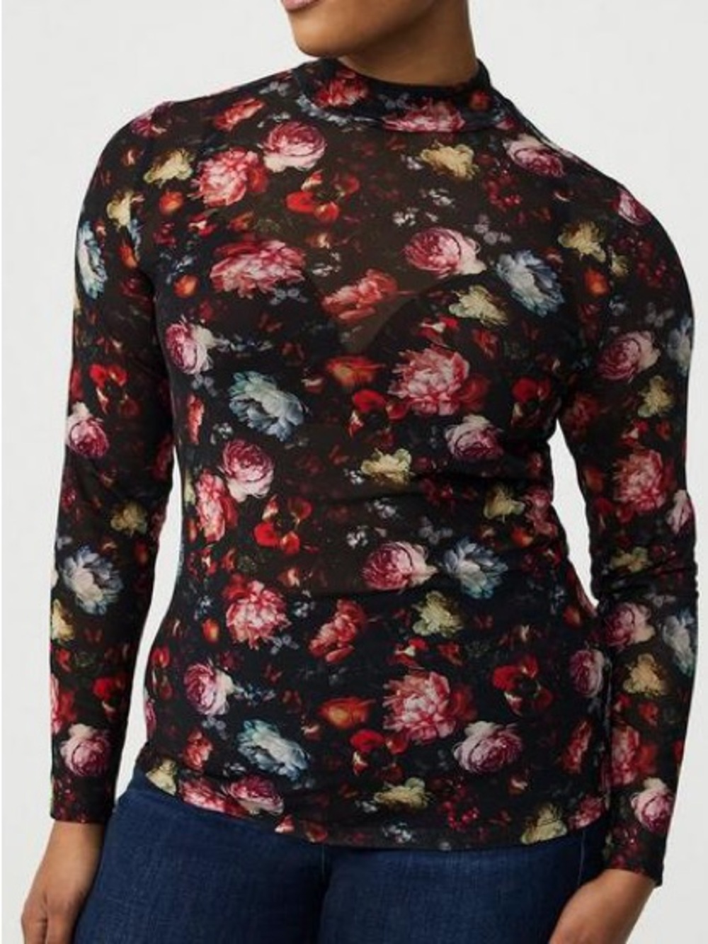 Torrid Mesh Mock Neck Long Sleeve Top